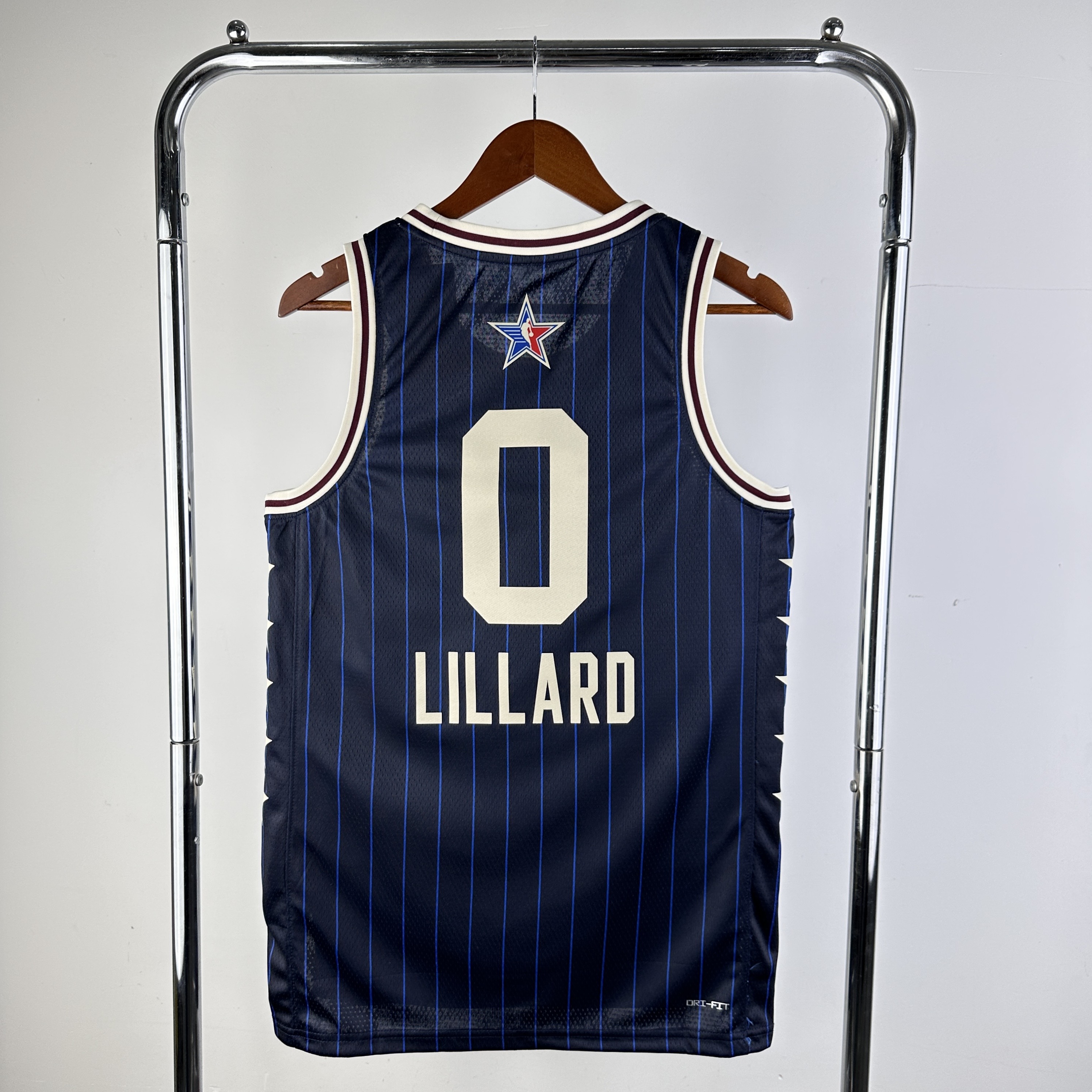 Men All-star season #0 Lillard Blue Stripe 2024 NBA Jersey->brooklyn nets->NBA Jersey